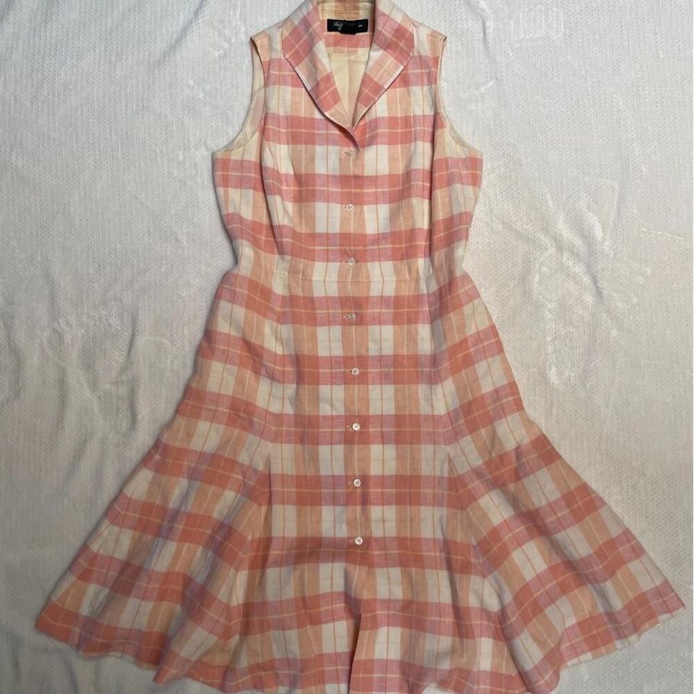 BROOKS BROTHERS COUNTRY CLUB PINK PLAID LINEN DRESS